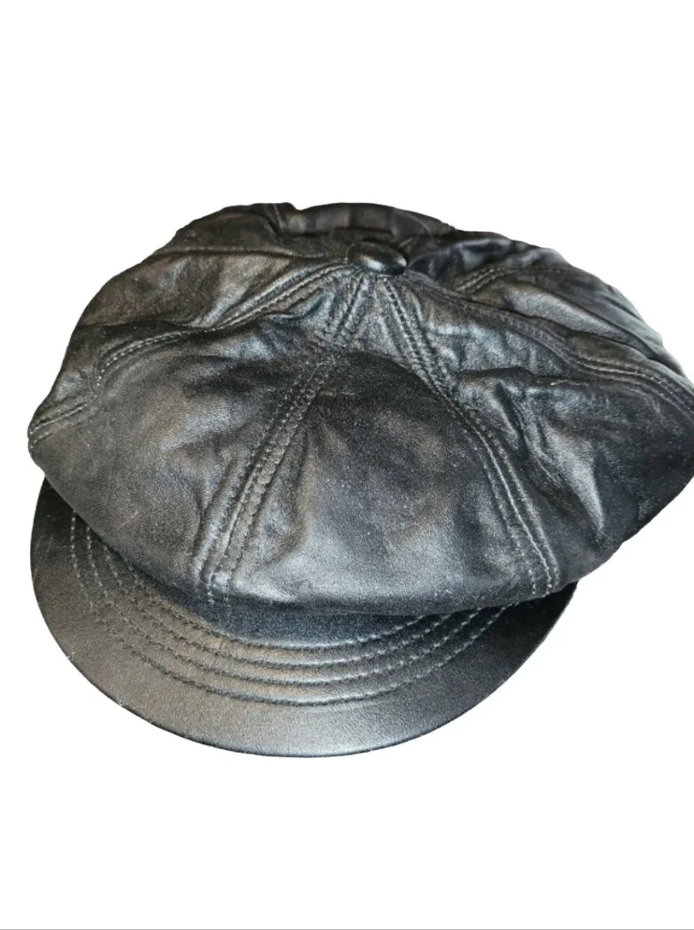 Genuine Leather Black Driving Cap Newsboy Hat 57mm (US Size 7 1/8) Med